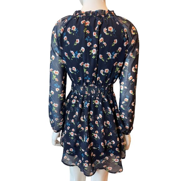 Allegra K Women Floral Chiffon Mini Dress Smocked Waist Ruffle Layers Blue SZ XS - Picture 3 of 10